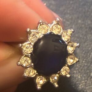 Vintage Black Onyx Halo Ring Art Deco Style Estate Ring